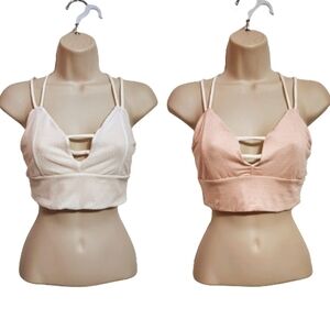 Briavia Reversible Textured Strappy Crop Top White Peach M/L